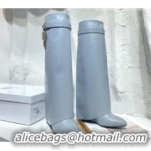 Charming Givenchy Shark Lock Pant Boots in White Blue Smooth Box Calfskin Leather 130058