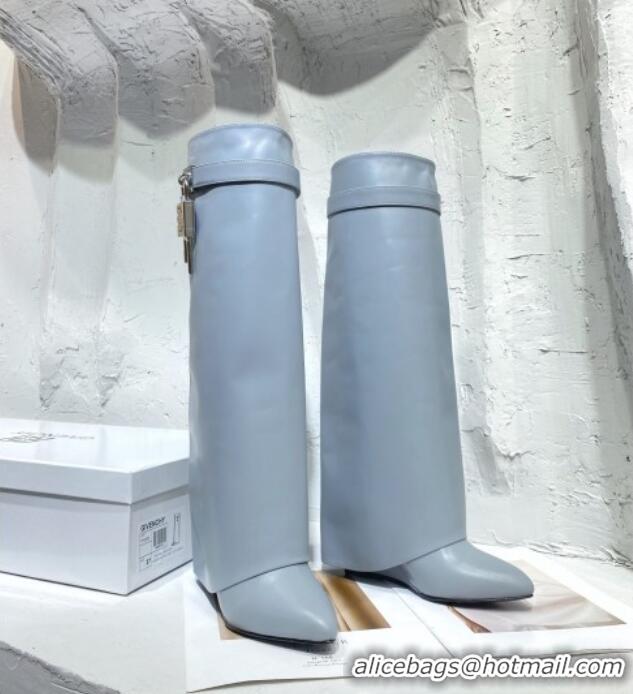 Charming Givenchy Shark Lock Pant Boots in White Blue Smooth Box Calfskin Leather 130058