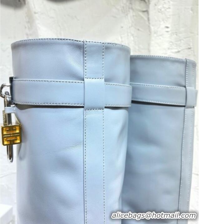 Charming Givenchy Shark Lock Pant Boots in White Blue Smooth Box Calfskin Leather 130058