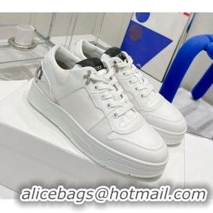 Shop Duplicate Jimmy Choo Lycra White Calfskin and Canvas Sneakers White 11667