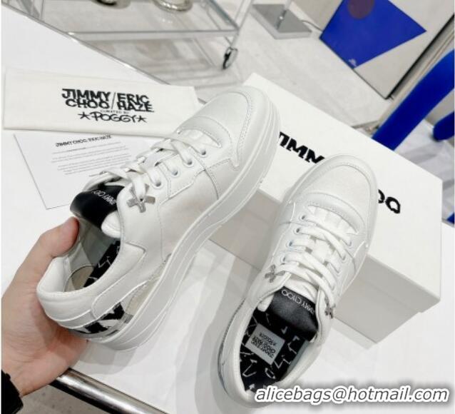 Shop Duplicate Jimmy Choo Lycra White Calfskin and Canvas Sneakers White 11667