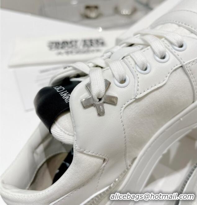 Shop Duplicate Jimmy Choo Lycra White Calfskin and Canvas Sneakers White 11667