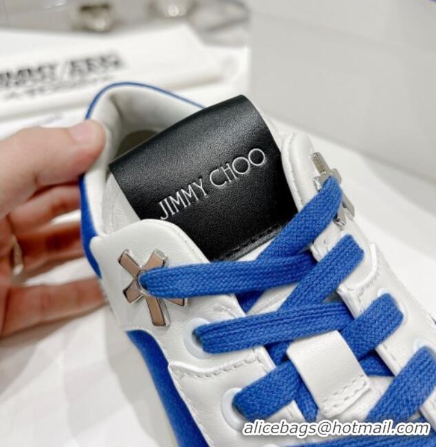 Popular Style Jimmy Choo Lycra White Calfskin and Canvas Sneakers 11668 Blue