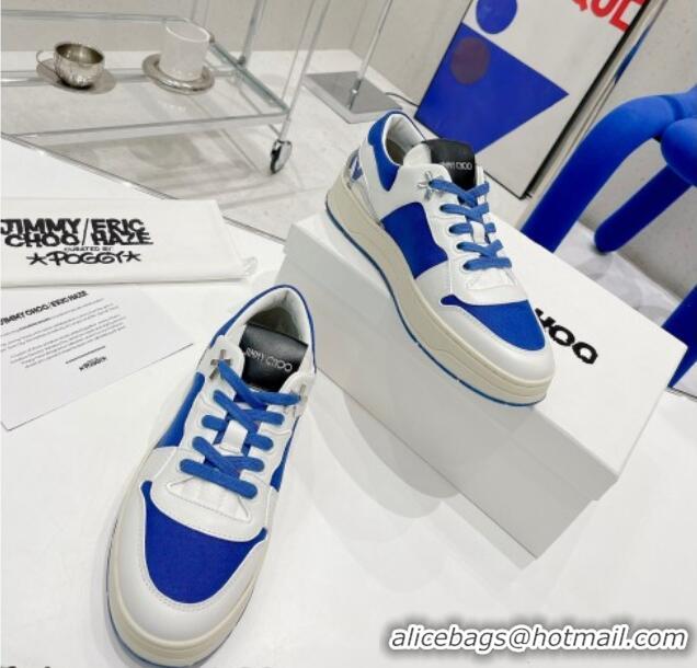 Popular Style Jimmy Choo Lycra White Calfskin and Canvas Sneakers 11668 Blue