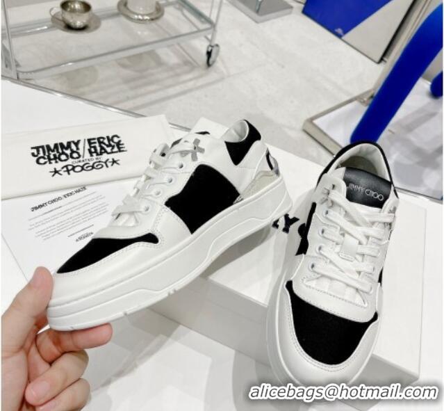 Best Design Jimmy Choo Lycra White Calfskin and Canvas Sneakers Black 11670