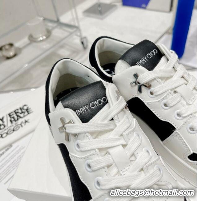 Best Design Jimmy Choo Lycra White Calfskin and Canvas Sneakers Black 11670