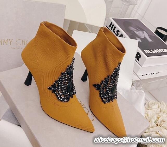 Best Price Jimmy Choo Knit Crystal Ankle Boots 6.5cm Tan Brown/Black 111676