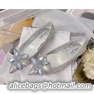 Low Price Jimmy Choo Crystal Ballerinas Flat Silver 111680