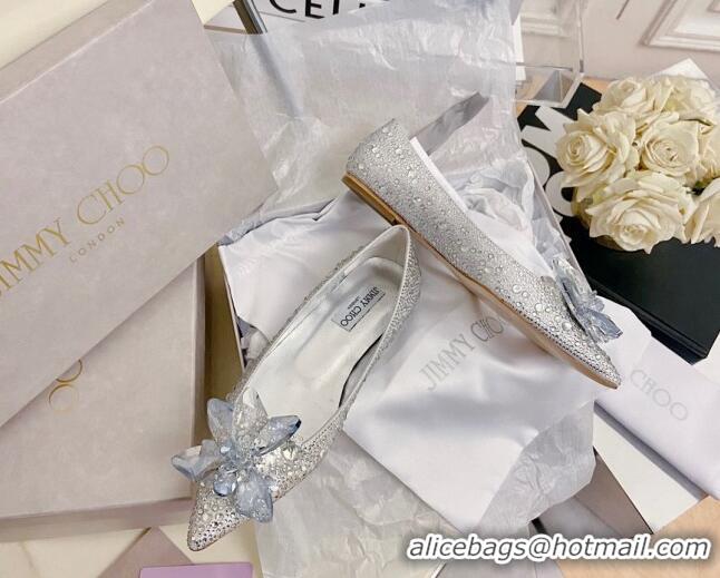 Low Price Jimmy Choo Crystal Ballerinas Flat Silver 111680