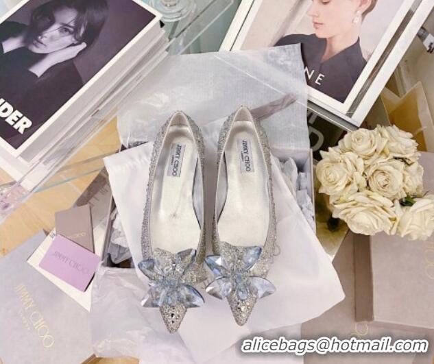 Low Price Jimmy Choo Crystal Ballerinas Flat Silver 111680