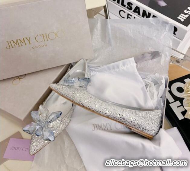 Low Price Jimmy Choo Crystal Ballerinas Flat Silver 111680