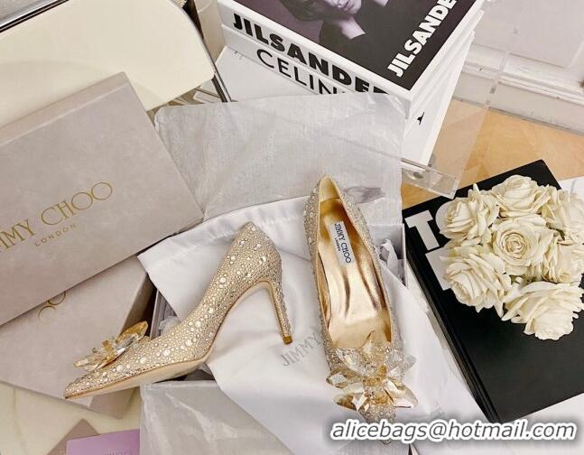 Sumptuous Jimmy Choo Crystal Pumps 8.5cm Gold 111686