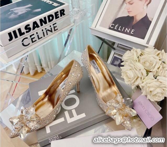 Sumptuous Jimmy Choo Crystal Pumps 8.5cm Gold 111686