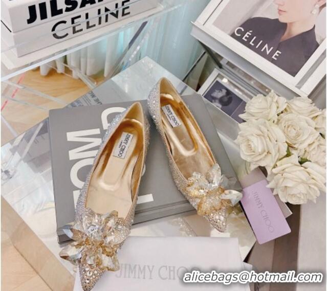 Perfect Jimmy Choo Crystal Ballerinas Flat Gold 111688