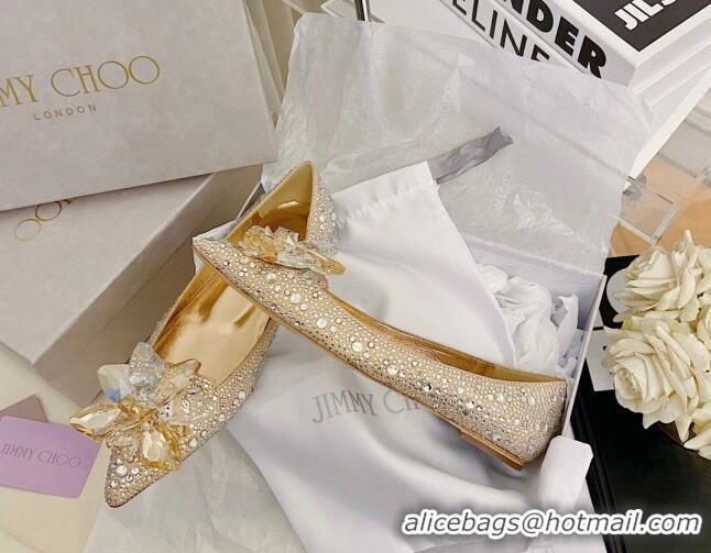 Perfect Jimmy Choo Crystal Ballerinas Flat Gold 111688