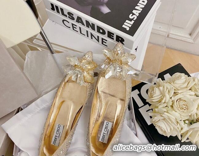 Perfect Jimmy Choo Crystal Ballerinas Flat Gold 111688