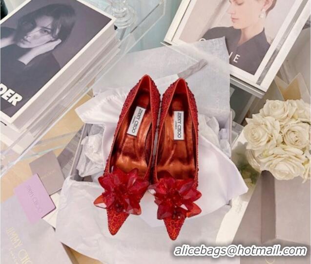 Luxury Jimmy Choo Crystal Pumps 10cm Red 111689