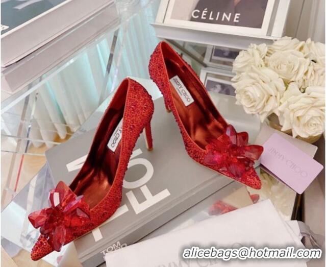 Luxury Jimmy Choo Crystal Pumps 10cm Red 111689