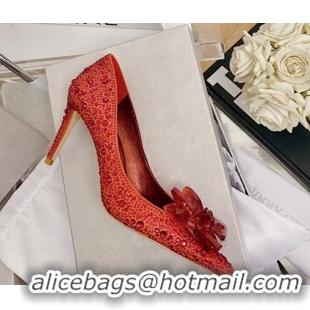 Luxury Jimmy Choo Crystal Pumps 8.5cm Red 111690