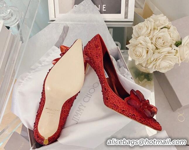 Luxury Jimmy Choo Crystal Pumps 8.5cm Red 111690