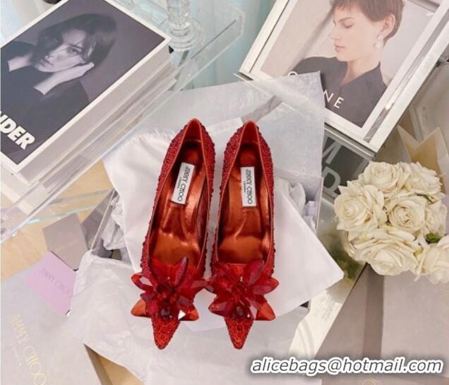 Luxury Jimmy Choo Crystal Pumps 8.5cm Red 111690