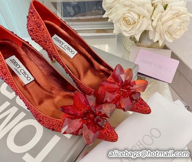 Luxury Jimmy Choo Crystal Pumps 8.5cm Red 111690