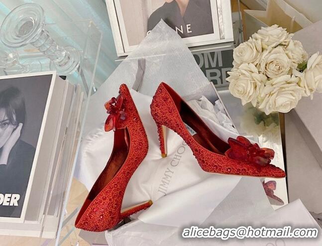 Luxury Jimmy Choo Crystal Pumps 8.5cm Red 111690