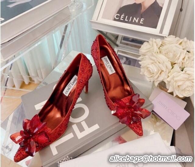 Luxury Jimmy Choo Crystal Pumps 8.5cm Red 111690