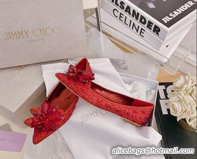 Luxury Classic Jimmy Choo Crystal Ballerinas Flat Red 111692