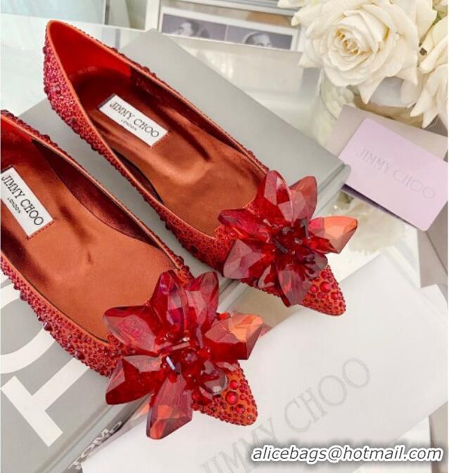 Luxury Classic Jimmy Choo Crystal Ballerinas Flat Red 111692