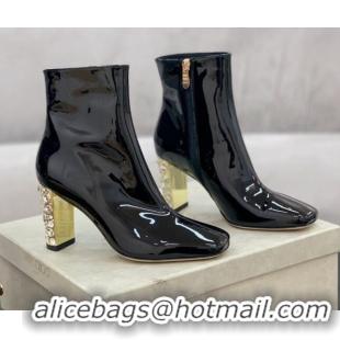 Classic Practical Jimmy Choo Patent Leather Crystal Heel 8cm Ankle Boots Black 1116102