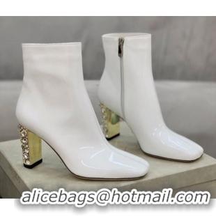 Best Design Jimmy Choo Patent Leather Crystal Heel 8cm Ankle Boots 1116102 White