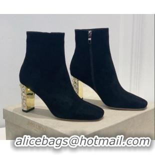 Grade Design Jimmy Choo Suede Crystal Heel 8cm Ankle Boots Black 1116104