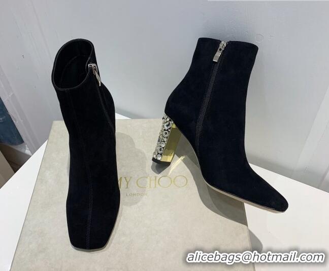 Grade Design Jimmy Choo Suede Crystal Heel 8cm Ankle Boots Black 1116104