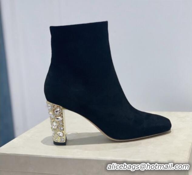 Grade Design Jimmy Choo Suede Crystal Heel 8cm Ankle Boots Black 1116104