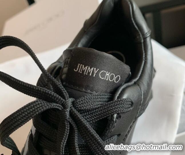 Discount Design Jimmy Choo Leather Crystal Band Sneakers Black 112350