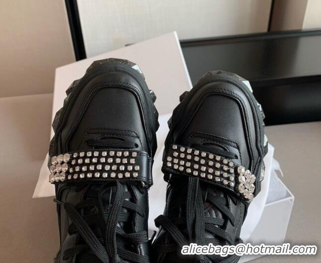 Discount Design Jimmy Choo Leather Crystal Band Sneakers Black 112350