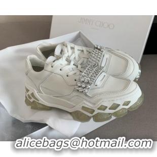 Best Luxury Design Jimmy Choo Leather Crystal Band Sneakers 112350 White