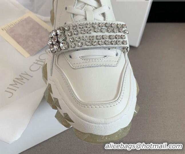 Best Luxury Design Jimmy Choo Leather Crystal Band Sneakers 112350 White