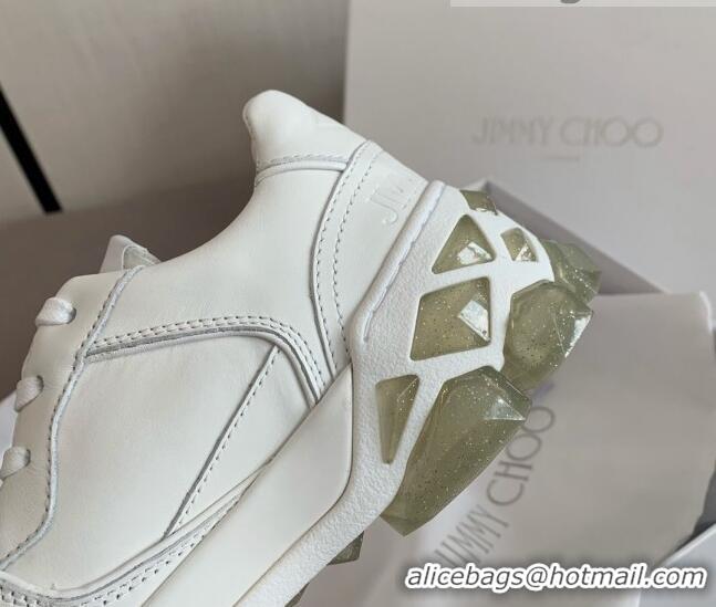 Best Luxury Design Jimmy Choo Leather Crystal Band Sneakers 112350 White