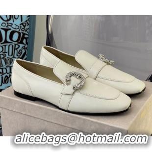 Good Quality Jimmy Choo Crystal Buckle Loafers 112352 White