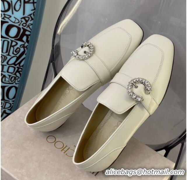 Good Quality Jimmy Choo Crystal Buckle Loafers 112352 White