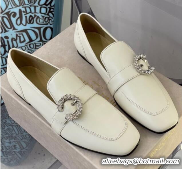 Good Quality Jimmy Choo Crystal Buckle Loafers 112352 White