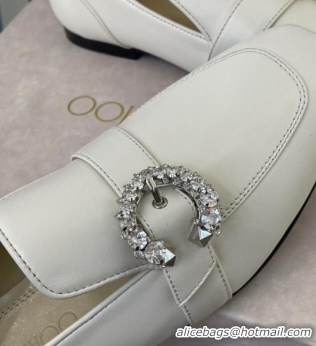 Good Quality Jimmy Choo Crystal Buckle Loafers 112352 White