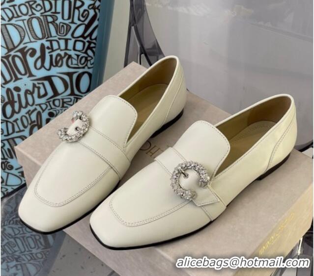 Good Quality Jimmy Choo Crystal Buckle Loafers 112352 White