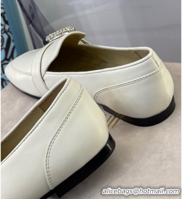 Good Quality Jimmy Choo Crystal Buckle Loafers 112352 White