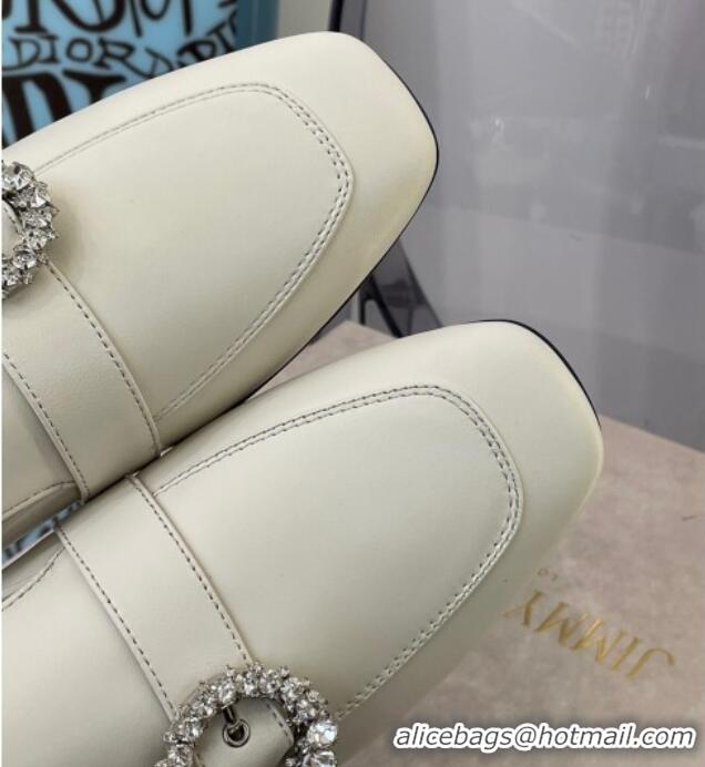 Good Quality Jimmy Choo Crystal Buckle Loafers 112352 White