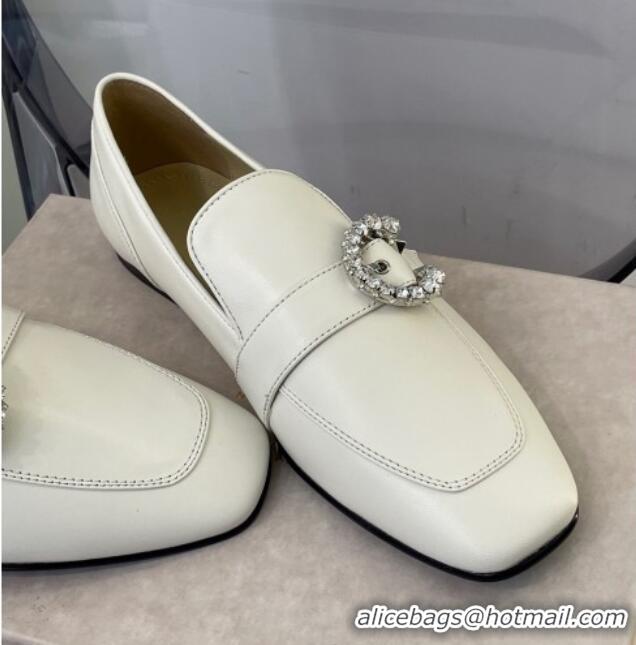 Good Quality Jimmy Choo Crystal Buckle Loafers 112352 White