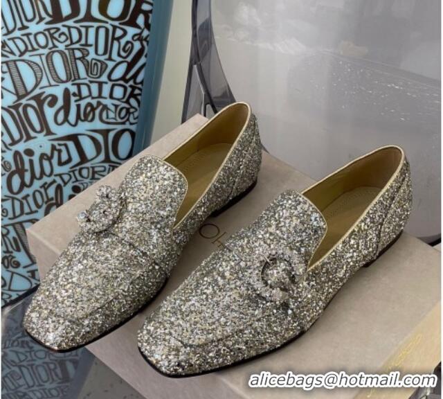 Good Product Jimmy Choo Crystal Buckle Loafers 112352 Silver