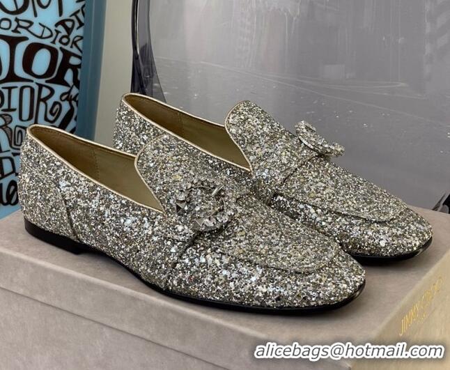 Good Product Jimmy Choo Crystal Buckle Loafers 112352 Silver